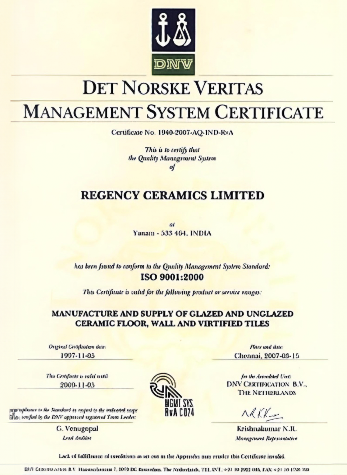 ISO 9001:2000 Certification