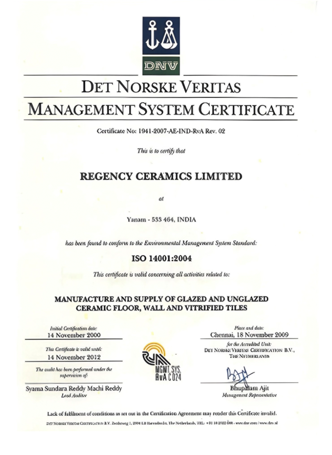 ISO 14001:2004 Certification