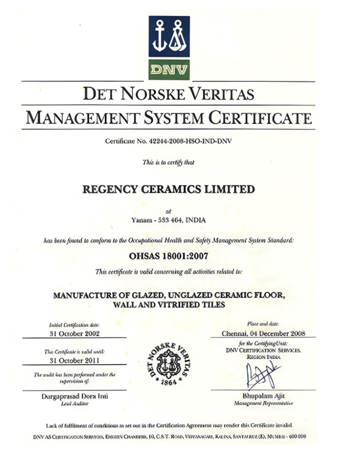 OHSAS 18001:2007 Certification